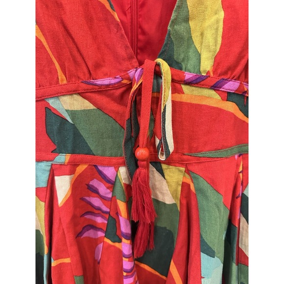 House Of Harlow 1960 Red Floral 6 Linen Blend Puff Sleeve‎ Fit &Flare - Picture 4 of 4